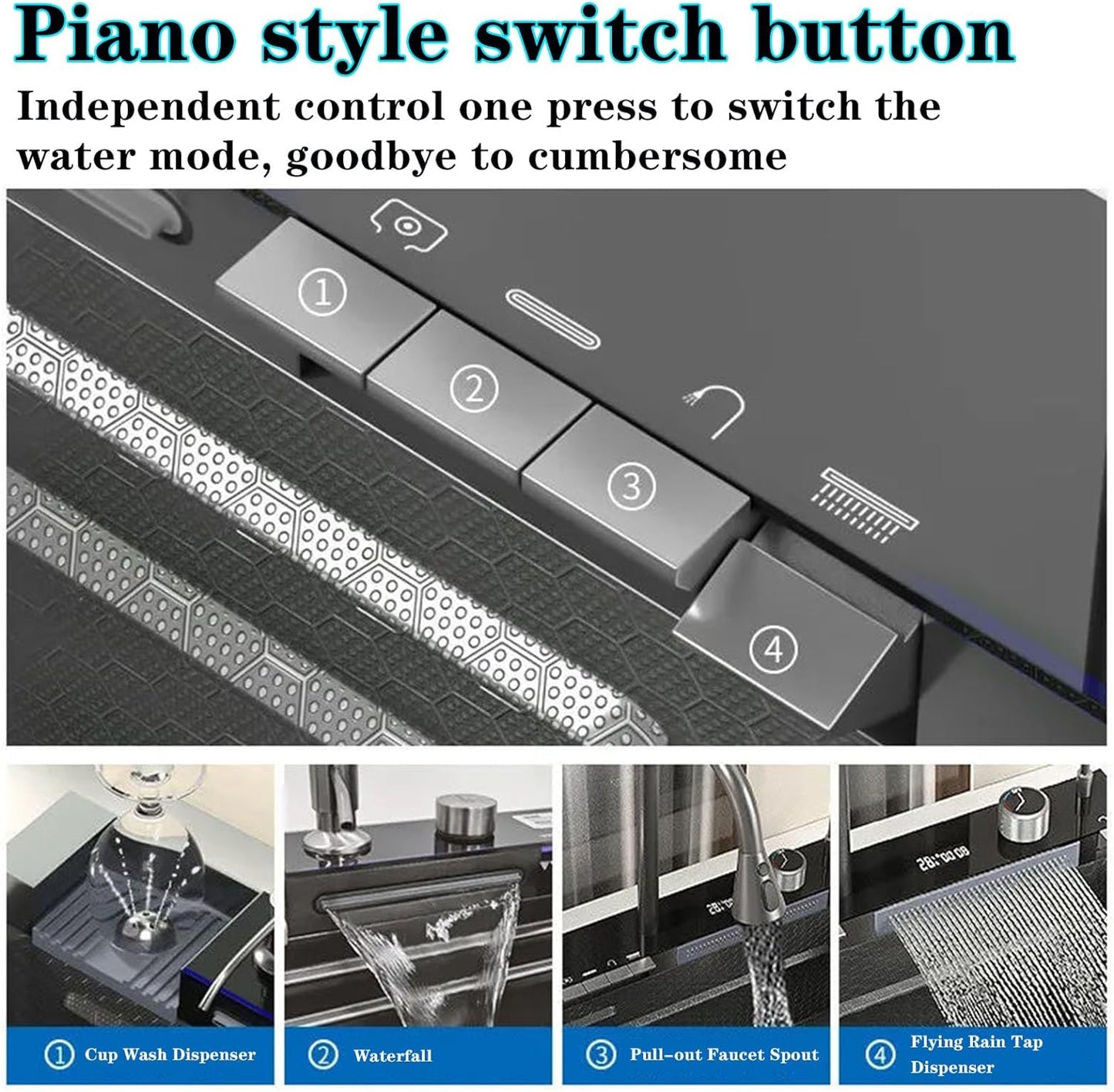 FIVIXIL Kitchen Sink Whale Digital Waterfall Sink with cup washer, soap dispenser, Flying Rain Waterfall Dispenser, Counter Controls, etc Workstation Kitchen Sink - Tazeet.com