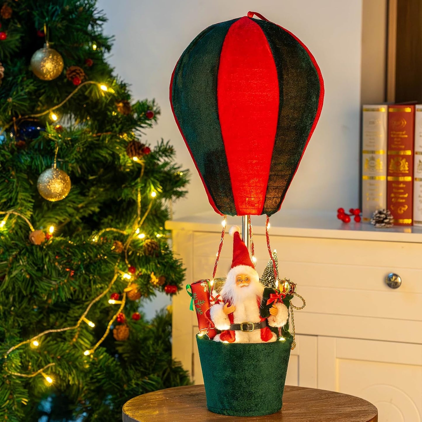 Christmas LED Musical Santa Claus Hot Air Balloon Decoration with Warm Lights & Music – Indoor/Outdoor Hanging Xmas Holiday Decor - Tazeet.com