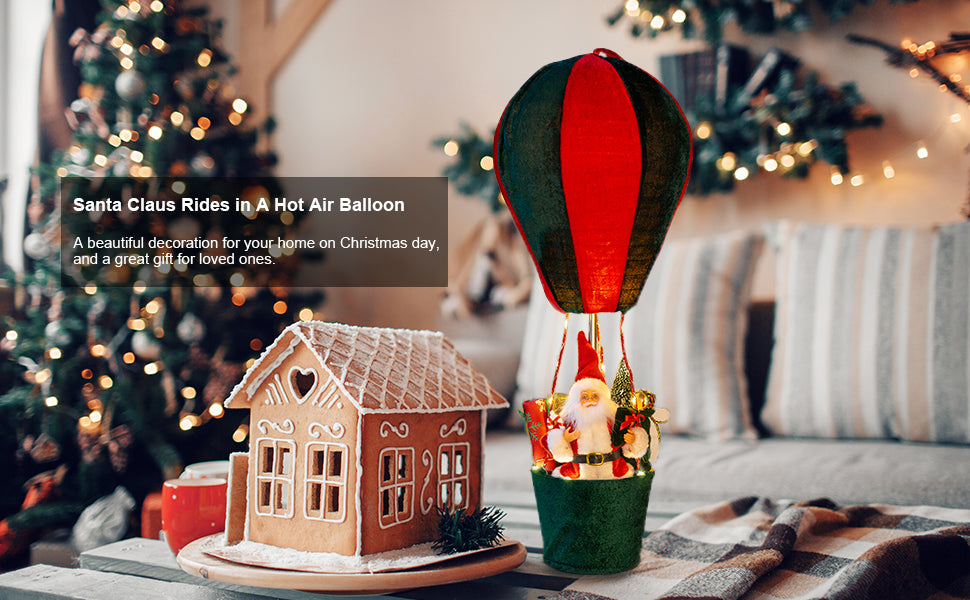 Christmas LED Musical Santa Claus Hot Air Balloon Decoration with Warm Lights & Music – Indoor/Outdoor Hanging Xmas Holiday Decor - Tazeet.com