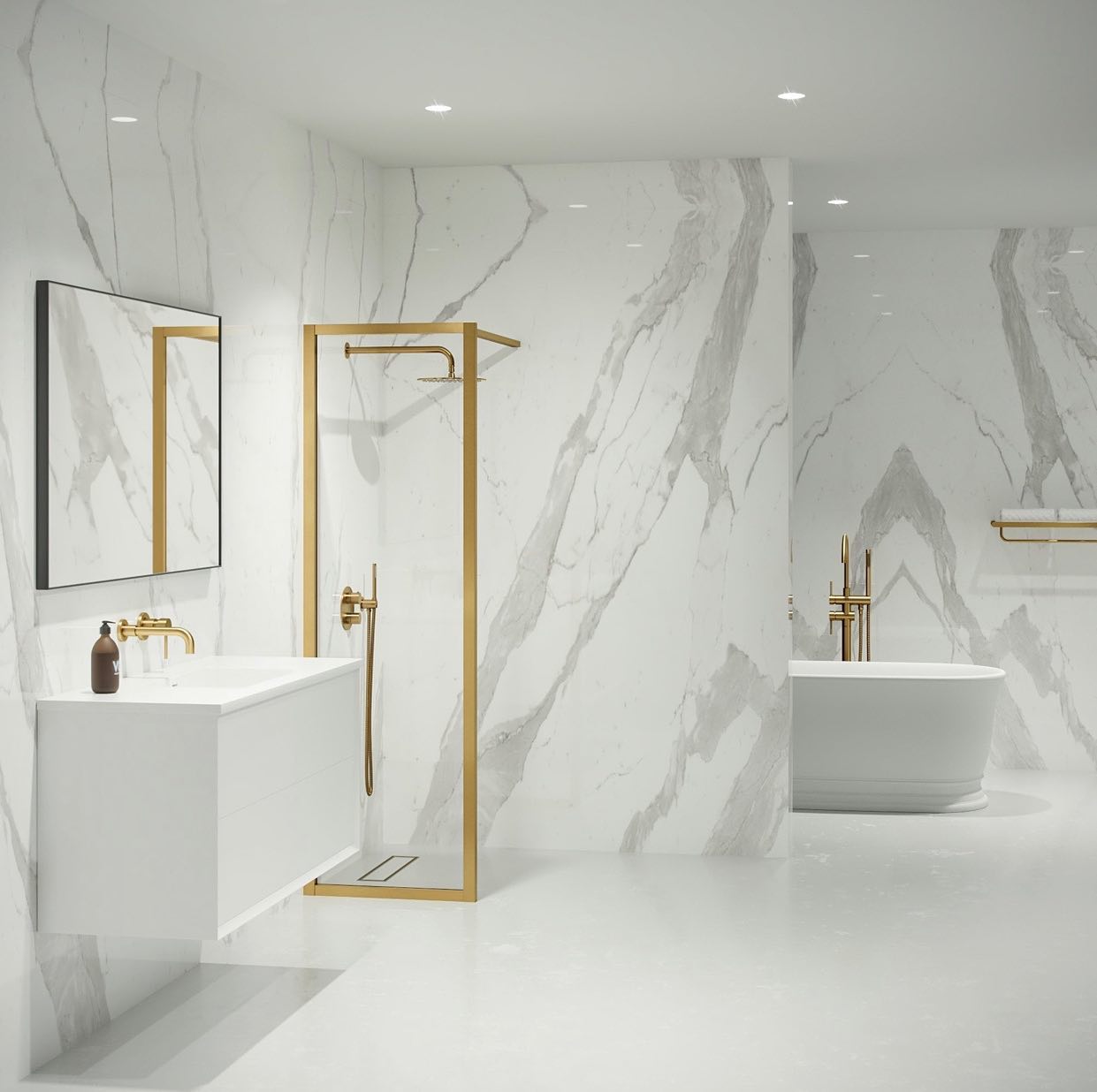 Mayfair Brushed Gold Frameless Shower Screen SSC-16002 GP2 with Adjustable Support Bar - Tazeet.com