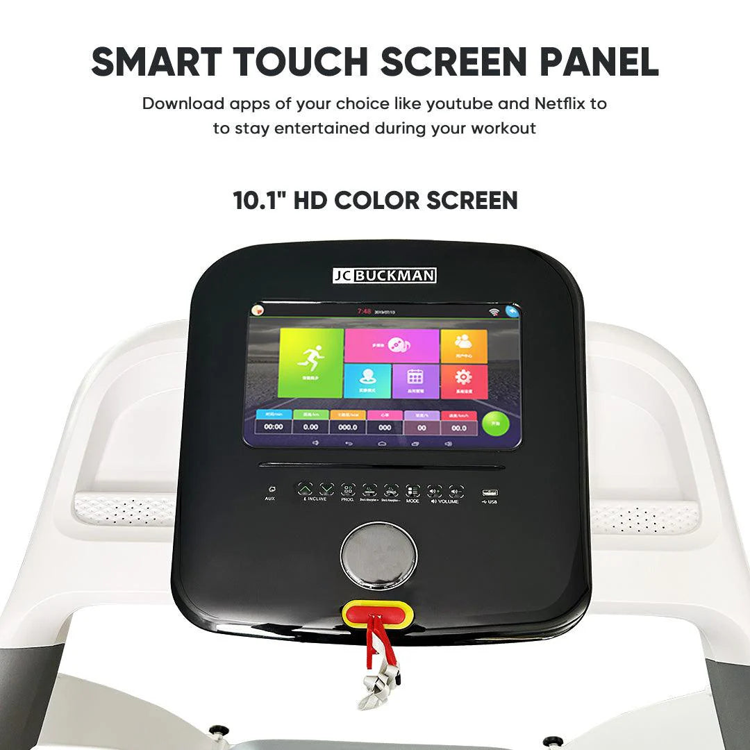 JC BUCKMAN Smart Sprint Treadmill | 3.0 HP Motor, 16% Power Incline, Smart Touch Screen | 32 Preset Programs, Shock Absorption | Home Cardio Fitness Machine - Tazeet.com