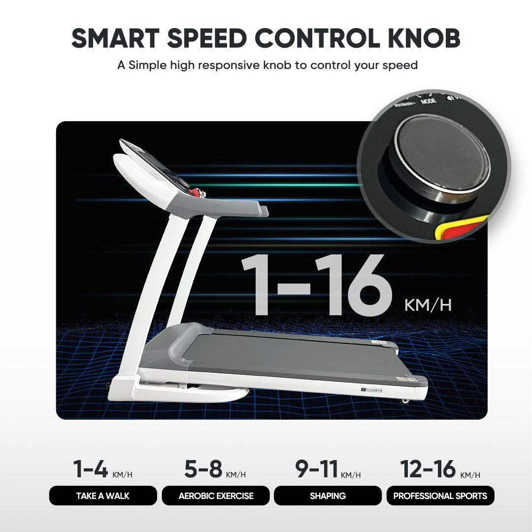JC BUCKMAN Smart Sprint Treadmill | 3.0 HP Motor, 16% Power Incline, Smart Touch Screen | 32 Preset Programs, Shock Absorption | Home Cardio Fitness Machine - Tazeet.com