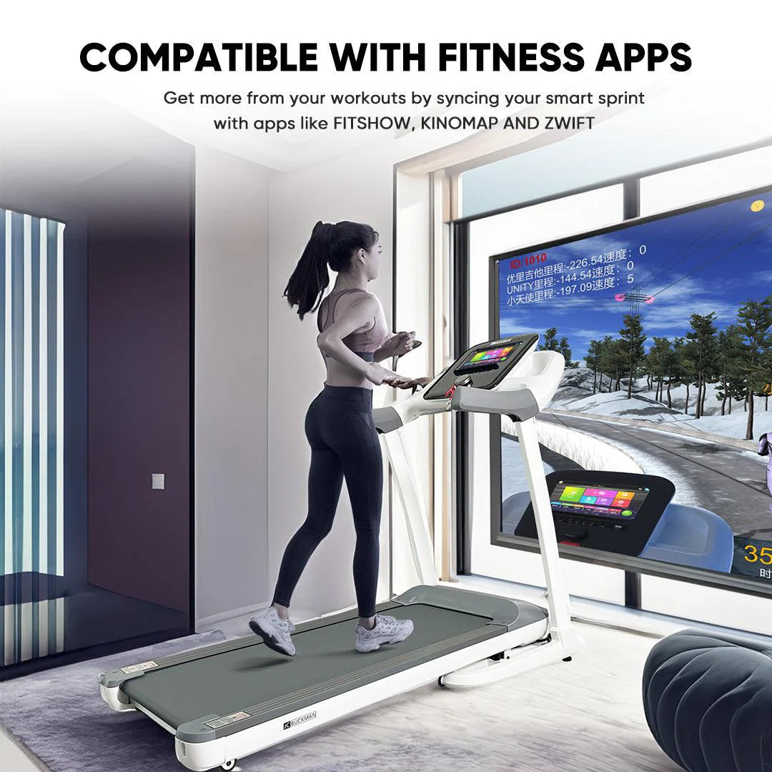 JC BUCKMAN Smart Sprint Treadmill | 3.0 HP Motor, 16% Power Incline, Smart Touch Screen | 32 Preset Programs, Shock Absorption | Home Cardio Fitness Machine - Tazeet.com