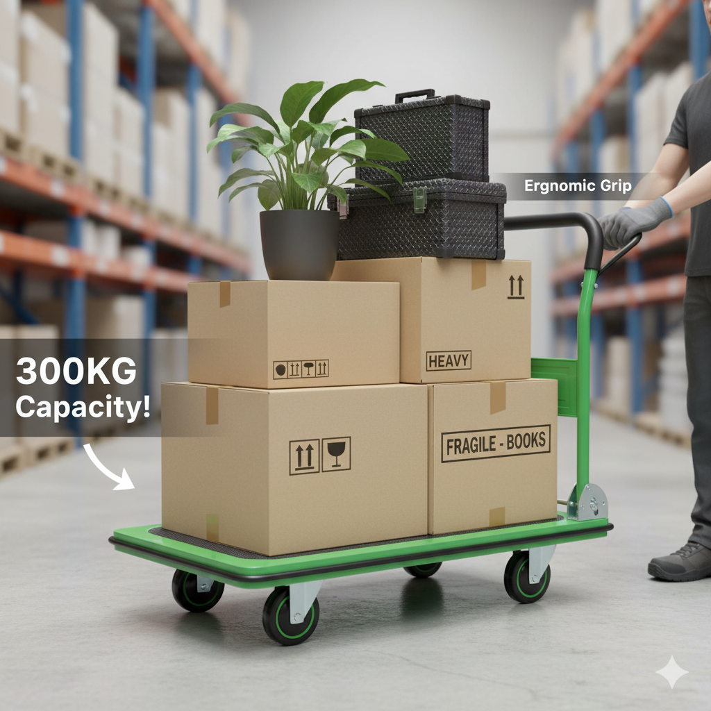 Heavy Duty 300KG Platform Trolley - Foldable Flatbed Hand Truck for Office, Warehouse & Commercial Use (Made in Taiwan)