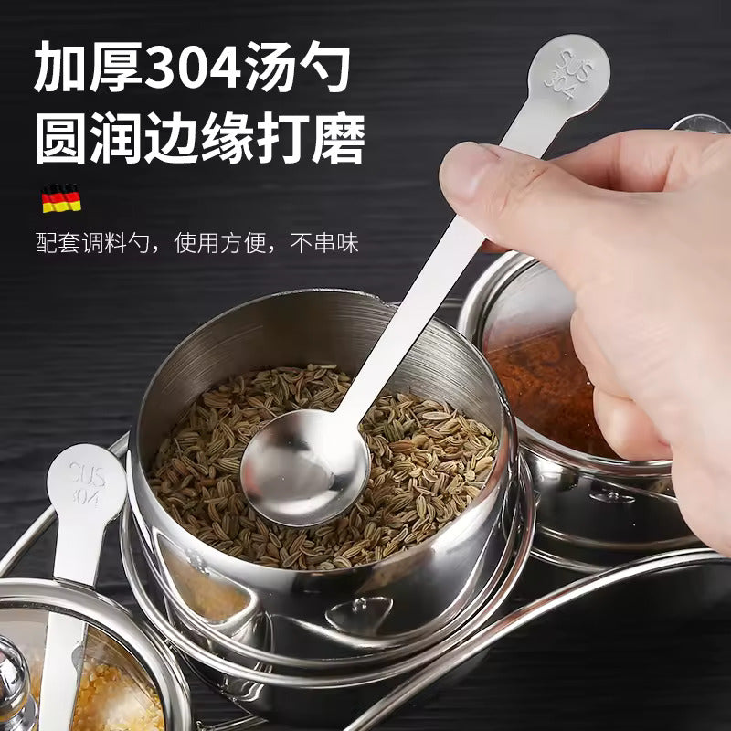 Tazeet Stainless Steel Seasoning Box Set, 3-Grid Sugar Bowl with Spoons, Glass Lid & Tray, Rust-Proof & Durable, Multipurpose Condiment Container for Salt, Pepper, Spice, Home Kitchen Storage - Tazeet.com