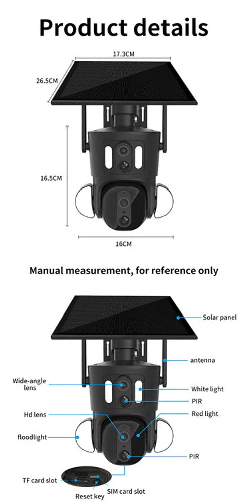 RBX-SD320 Solar PTZ Wireless Camera | 8MP, 1080P, 355° PTZ, IR Night Vision, Two-Way Audio, Human Body Induction, Waterproof - Tazeet.com