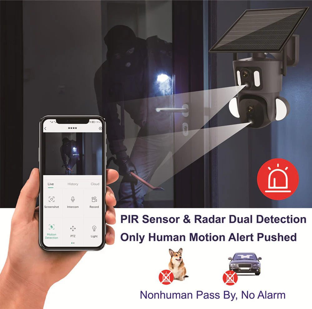 RBX-SD320 Solar PTZ Wireless Camera | 8MP, 1080P, 355° PTZ, IR Night Vision, Two-Way Audio, Human Body Induction, Waterproof - Tazeet.com