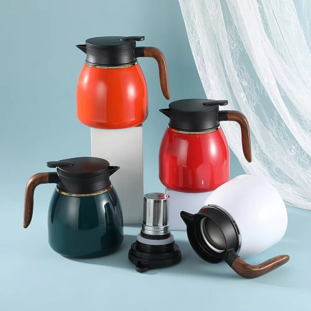 Tazeet Thermal Coffee & Tea Carafe – 37oz/1.1L & 27oz/800ml – Vacuum Insulated Beverage Dispenser with Ceramic Liner, Temperature Display, Leakproof Lid – Hot & Cold Drink Thermos (White, Black, Green, Red)