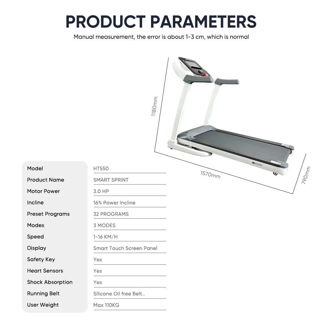 JC BUCKMAN Smart Sprint Treadmill | 3.0 HP Motor, 16% Power Incline, Smart Touch Screen | 32 Preset Programs, Shock Absorption | Home Cardio Fitness Machine - Tazeet.com
