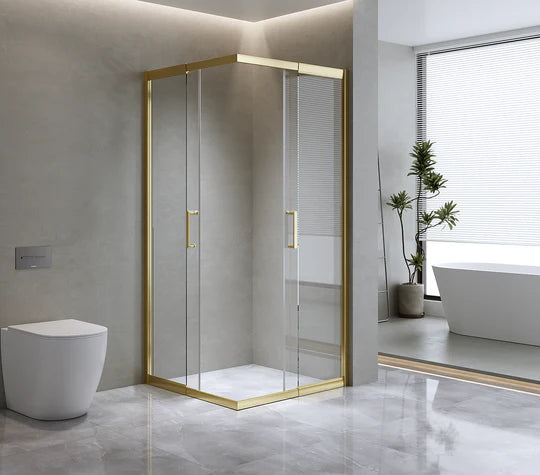 Adjustable Sliding Door Glass Shower Screen SGL 3002 G – Gold Finish with Handle - Tazeet.com