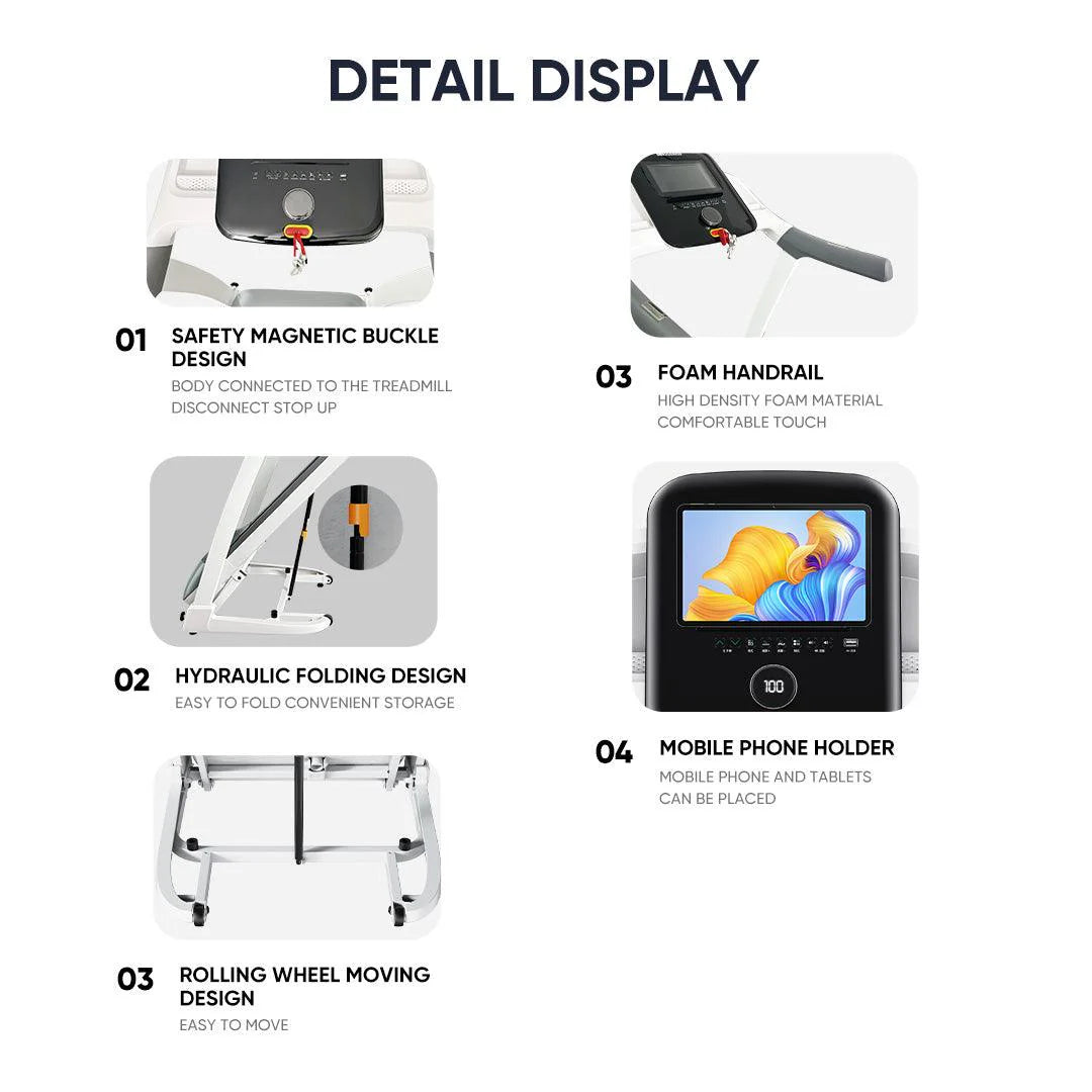 JC BUCKMAN Smart Sprint Treadmill | 3.0 HP Motor, 16% Power Incline, Smart Touch Screen | 32 Preset Programs, Shock Absorption | Home Cardio Fitness Machine - Tazeet.com
