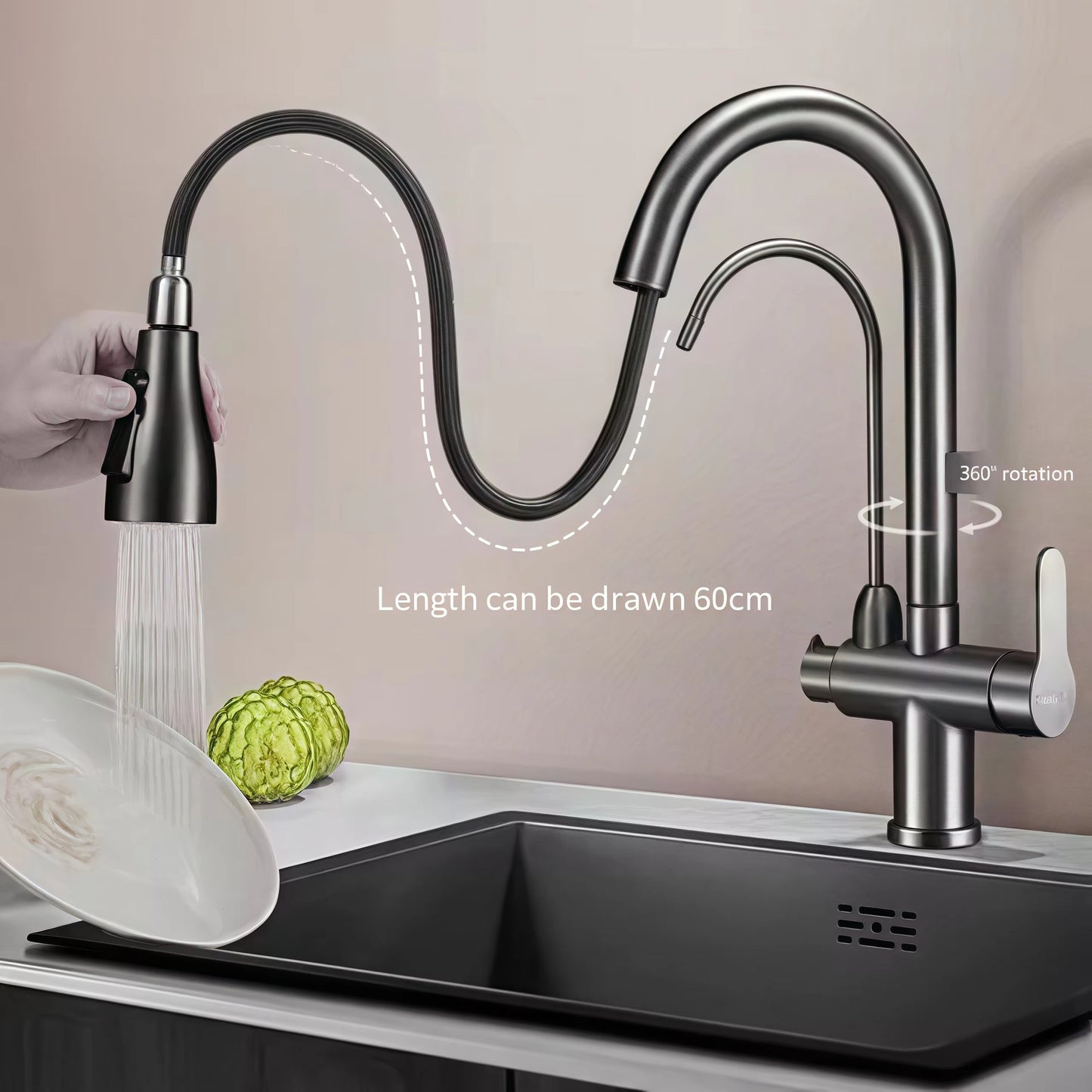 Kitchen Faucet with Pull-Down Sprayer – High Arc Stainless Steel Mixer Tap - product image 12