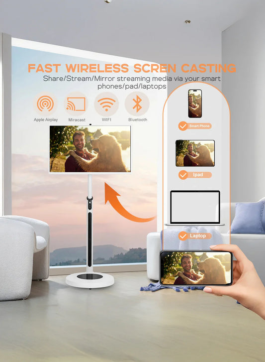 Tazeet TX32-1 32-Inch Mobile Display – Wheeled Touchscreen Monitor, 1080p IPS, 145000mAh Battery, Android 12