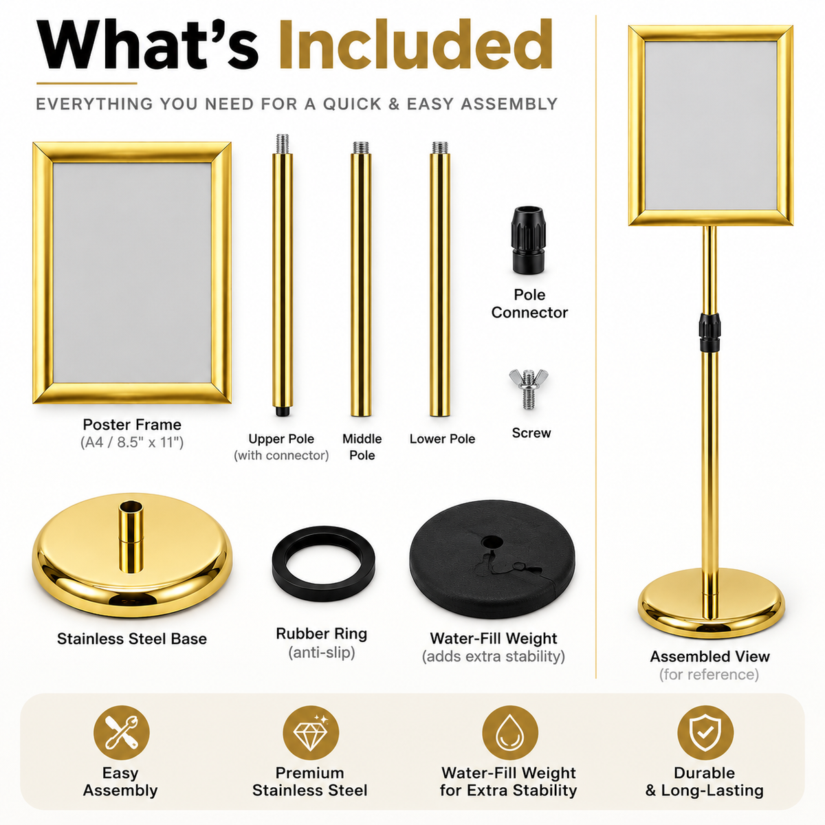 TAZEET Adjustable A4 Poster Sign Holder Stand, Floor Display Stand, 2-Pack