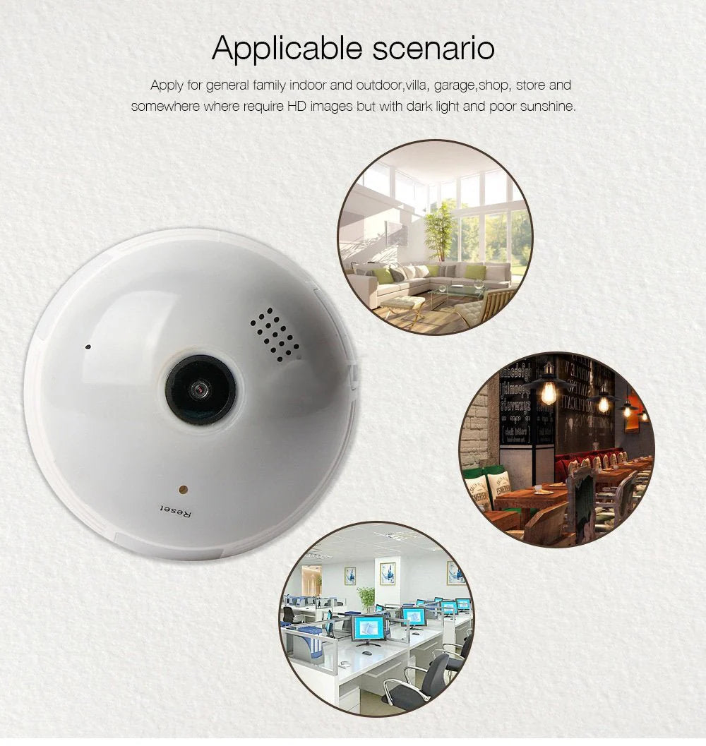 Panoramic Wide Bulb Camera B13-I-V2 | 1.3MP | 960P HD Resolution | 360° View | Motion Detection | Two-way Audio | Wi-Fi | App Connectivity - Tazeet.com