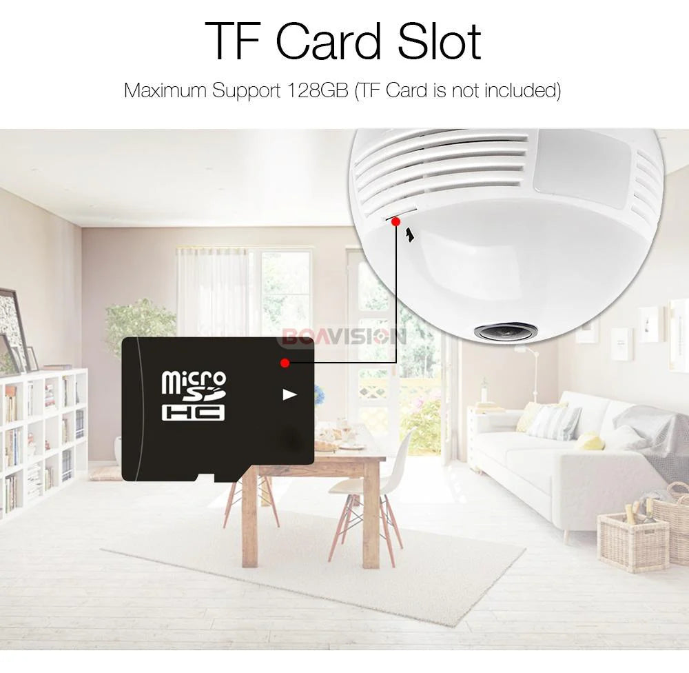 Panoramic Wide Bulb Camera B13-I-V2 | 1.3MP | 960P HD Resolution | 360° View | Motion Detection | Two-way Audio | Wi-Fi | App Connectivity - Tazeet.com