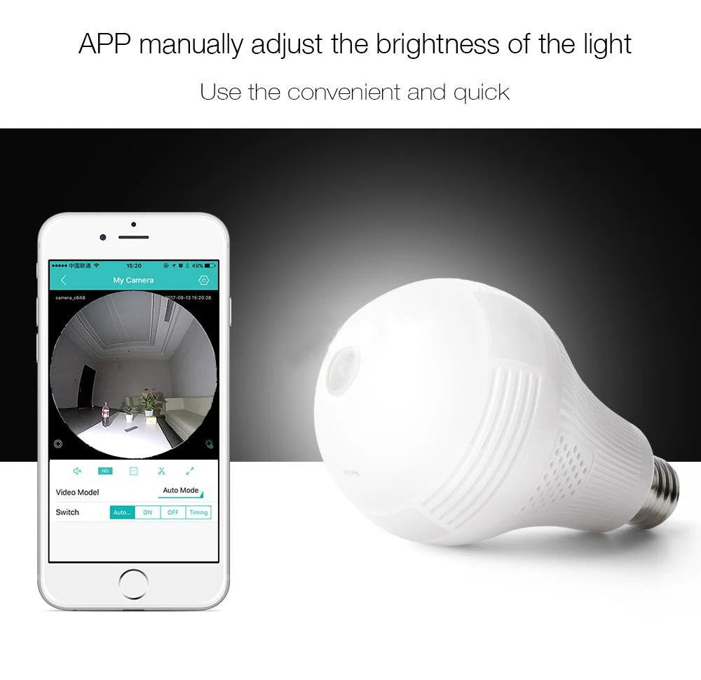Panoramic Wide Bulb Camera B13-I-V2 | 1.3MP | 960P HD Resolution | 360° View | Motion Detection | Two-way Audio | Wi-Fi | App Connectivity - Tazeet.com