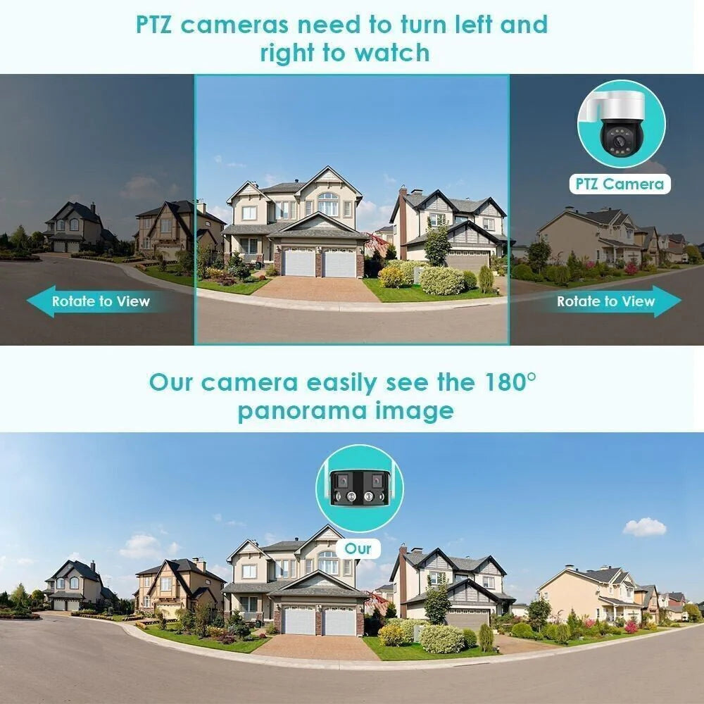 EW 4K 180° Panorama Outdoor Camera | 8MP Dual Lenses, Motion Tracking, Two-way Audio, IR Night Vision, IP66 Waterproof - Tazeet.com