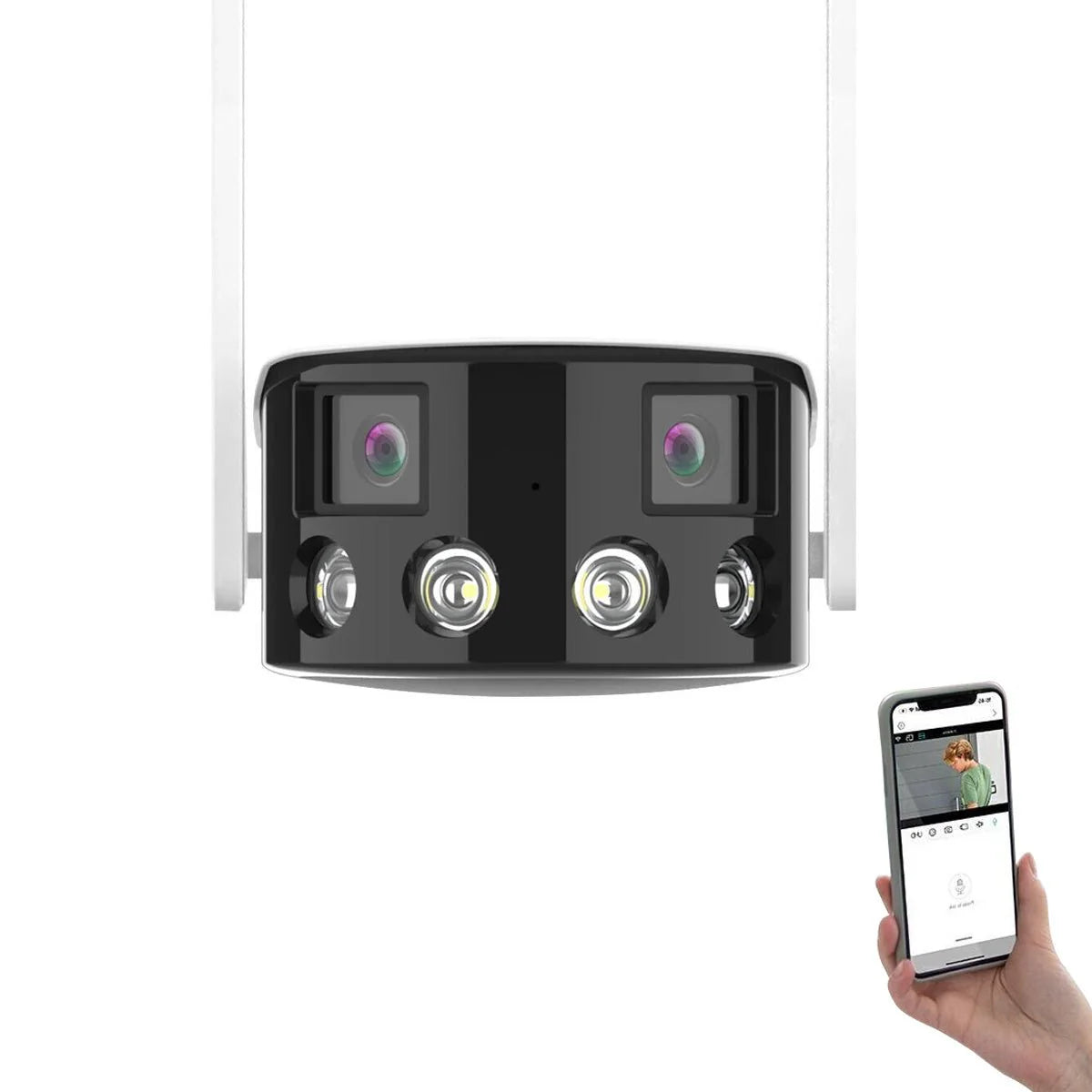 EW 4K 180° Panorama Outdoor Camera | 8MP Dual Lenses, Motion Tracking, Two-way Audio, IR Night Vision, IP66 Waterproof - Tazeet.com