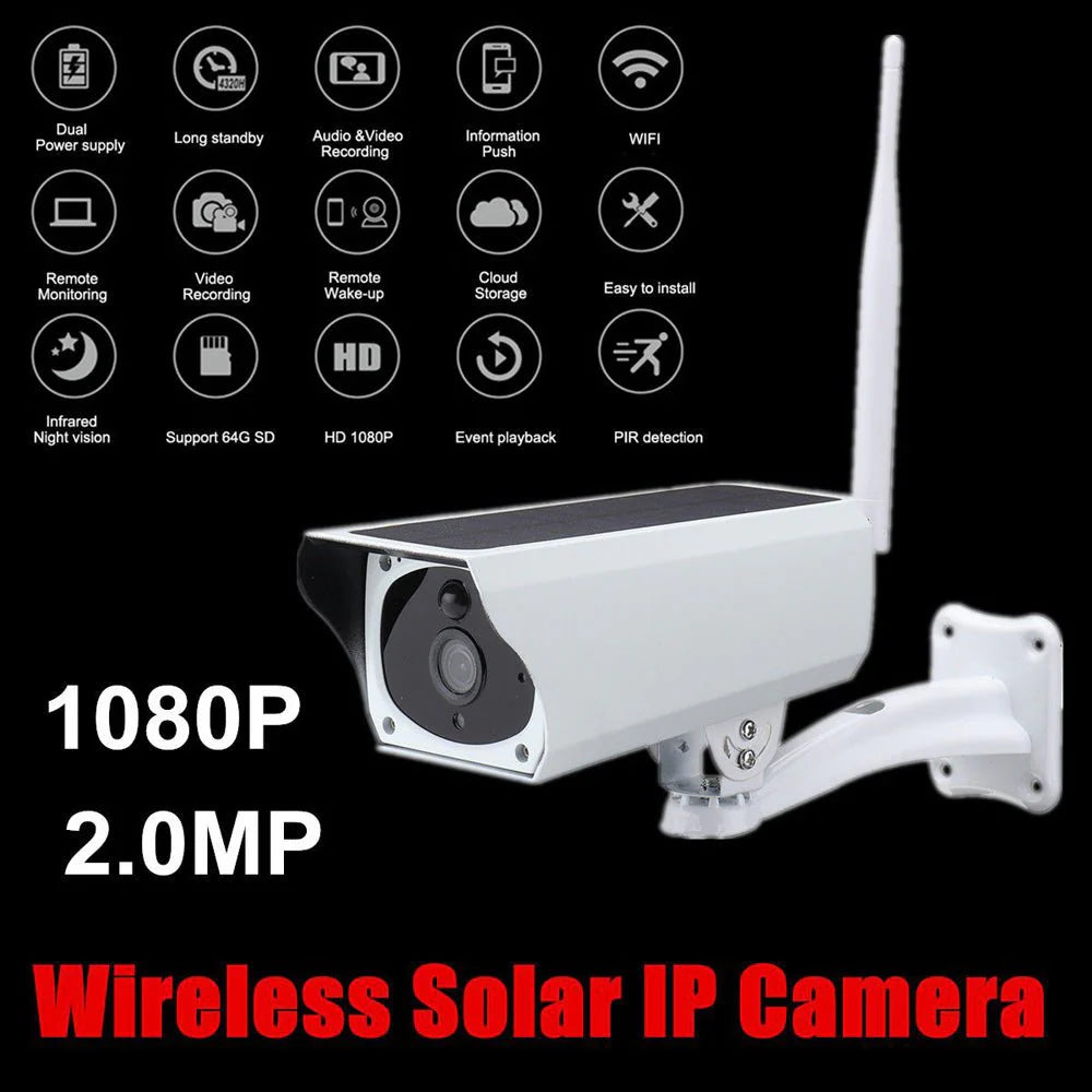 NIP Solar Camera | 2MP, 1080P, Wi-Fi, IR Night Vision, Two-Way Audio, IP67 Waterproof - Tazeet.com
