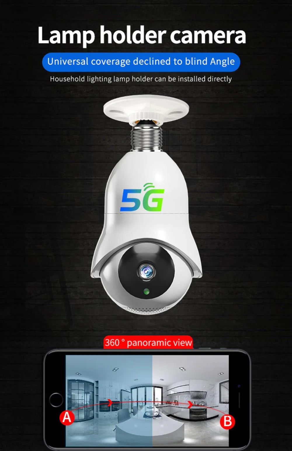 PTZ Wireless Bulb Camera TC76 | 2MP | 720P HD | 275° Pan & 95° Tilt | IR Night Vision | Motion Detection | Two-way Audio | Wi-Fi | Waterproof | App Connectivity - Tazeet.com