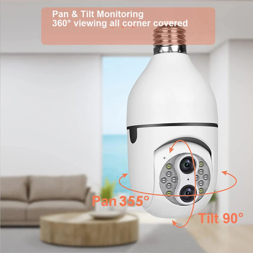 PTZ Wireless Bulb Dual Lens Camera Y24 | 4MP Dual Lens | 1080P Resolution | 10x Zoom | 360° Pan & 90° Tilt | Motion Detection | IR Night Vision | Wi-Fi | App Connectivity - Tazeet.com