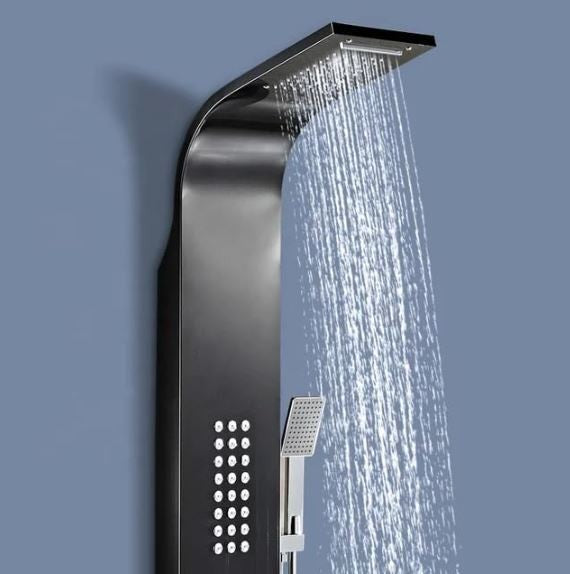 Stainless Steel Shower Panel Tower System with Multi-Function Rainfall, Waterfall, Massage Jets, Tub Spout, and Hand Shower for Home, Hotel, Resort
