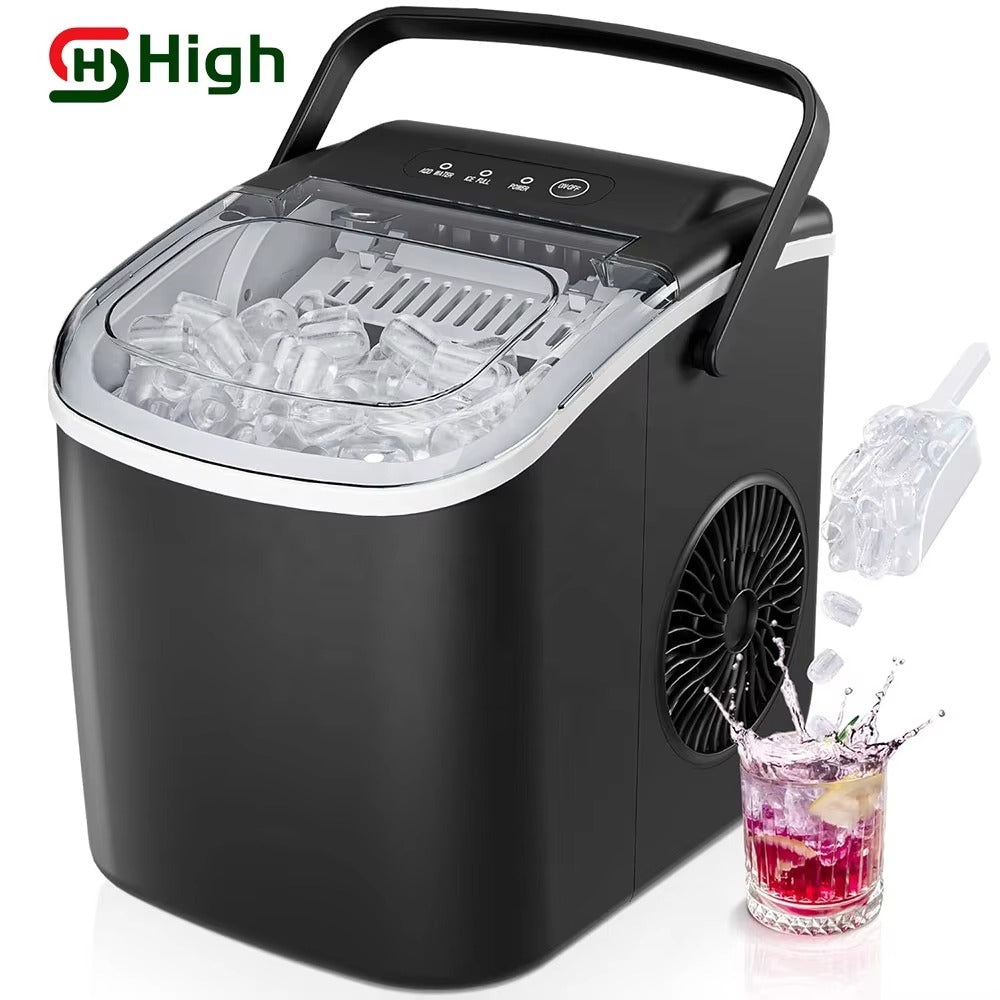 TAZEET Portable Ice Maker Machine – 12kg/24H, Self-Cleaning Countertop Ice Maker with Handle, Scoop & Basket – 9 Bullet Ice Cubes in 6 Mins – Ideal for Home, Office, Kitchen, Bar, Camping
