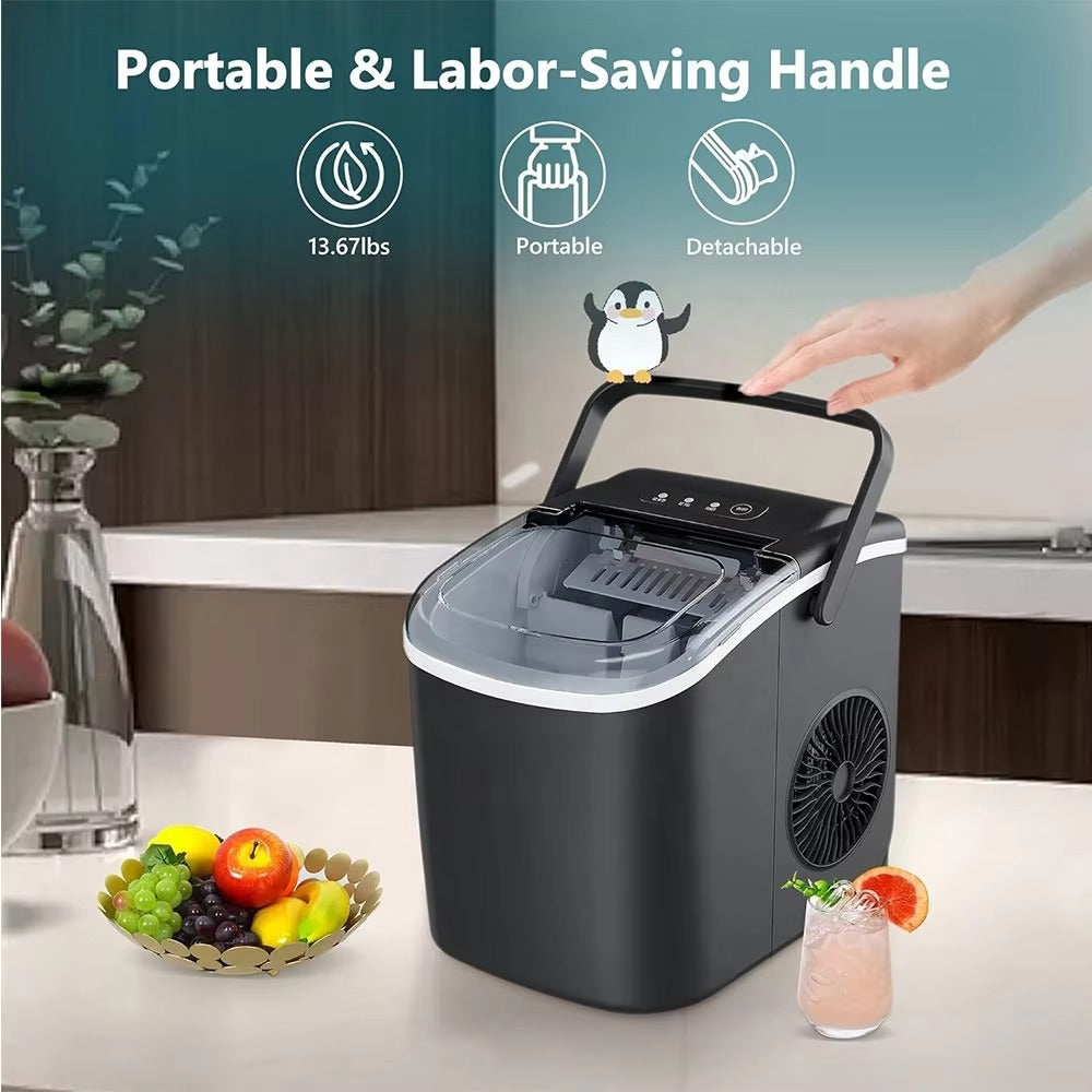 TAZEET Portable Ice Maker Machine – 12kg/24H, Self-Cleaning Countertop Ice Maker with Handle, Scoop & Basket – 9 Bullet Ice Cubes in 6 Mins – Ideal for Home, Office, Kitchen, Bar, Camping