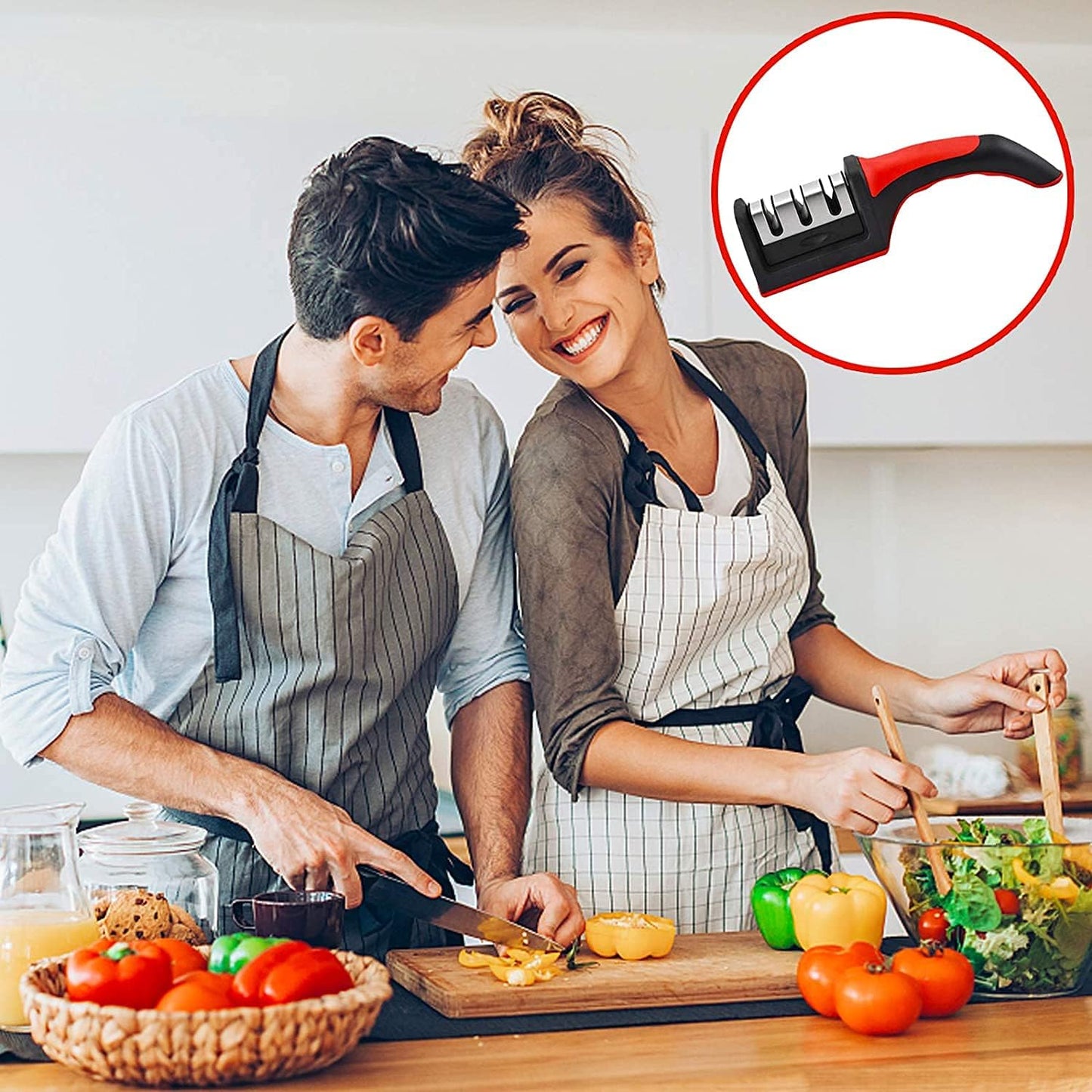 Premium Kitchen Knife Sharpener - 3 - Stage Sharpening and Polishing for Straight Knives - Perfect for Household and Chef's Choice - Tazeet.com