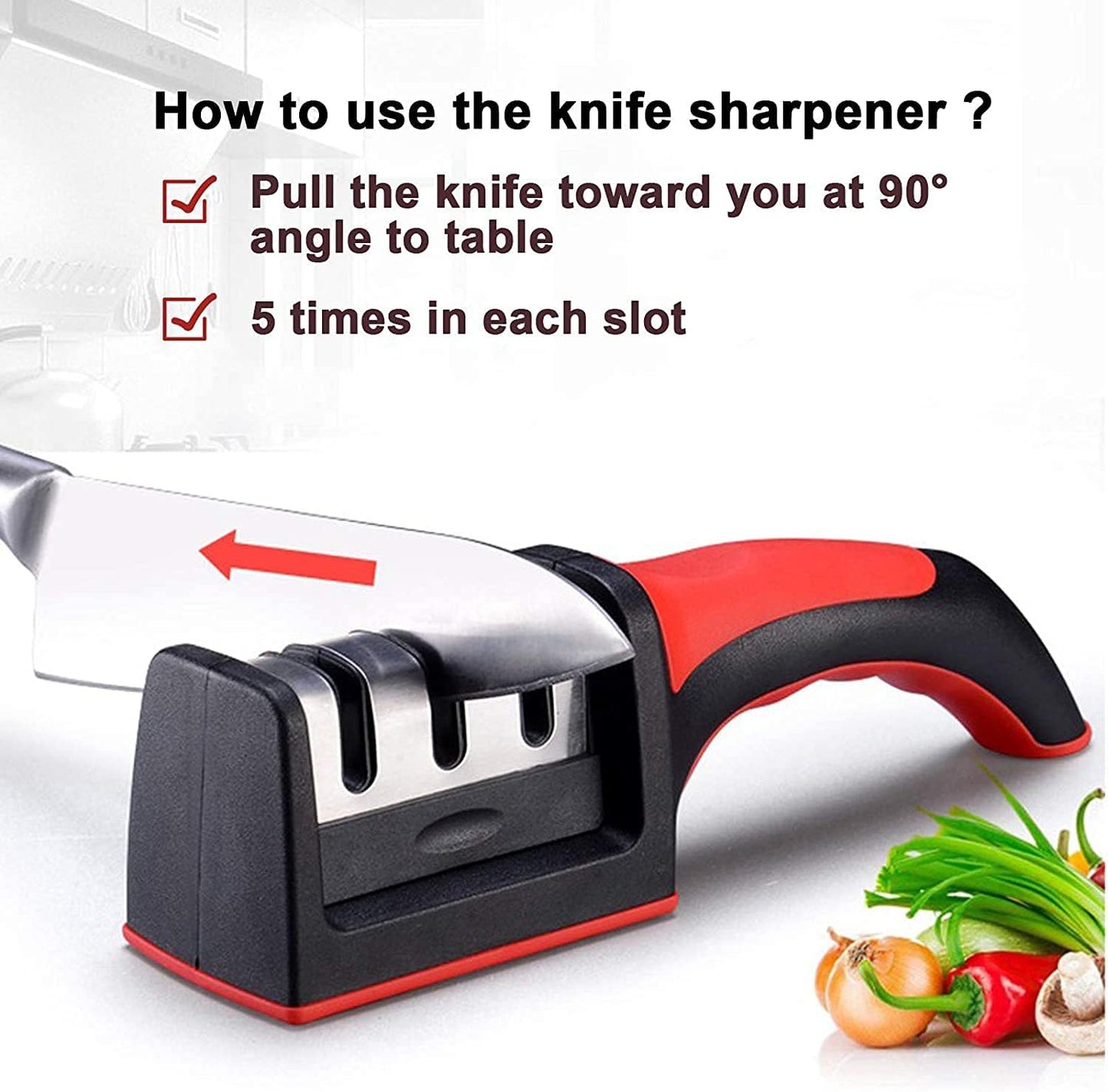 Premium Kitchen Knife Sharpener - 3 - Stage Sharpening and Polishing for Straight Knives - Perfect for Household and Chef's Choice - Tazeet.com