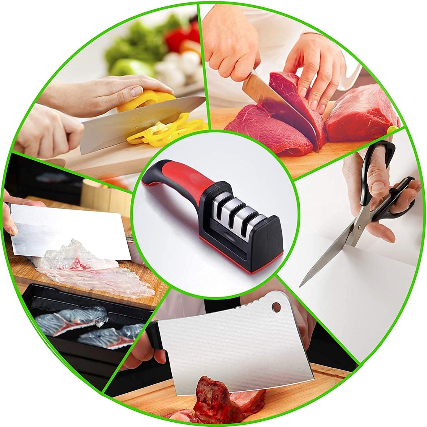 Premium Kitchen Knife Sharpener - 3 - Stage Sharpening and Polishing for Straight Knives - Perfect for Household and Chef's Choice - Tazeet.com
