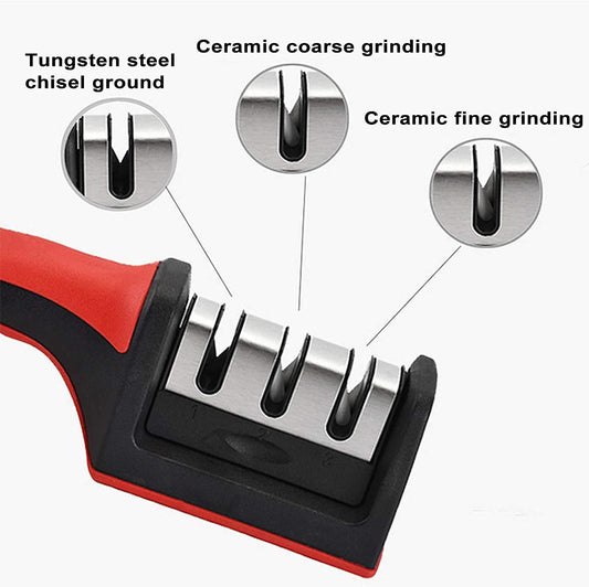 Premium Kitchen Knife Sharpener - 3 - Stage Sharpening and Polishing for Straight Knives - Perfect for Household and Chef's Choice - Tazeet.com