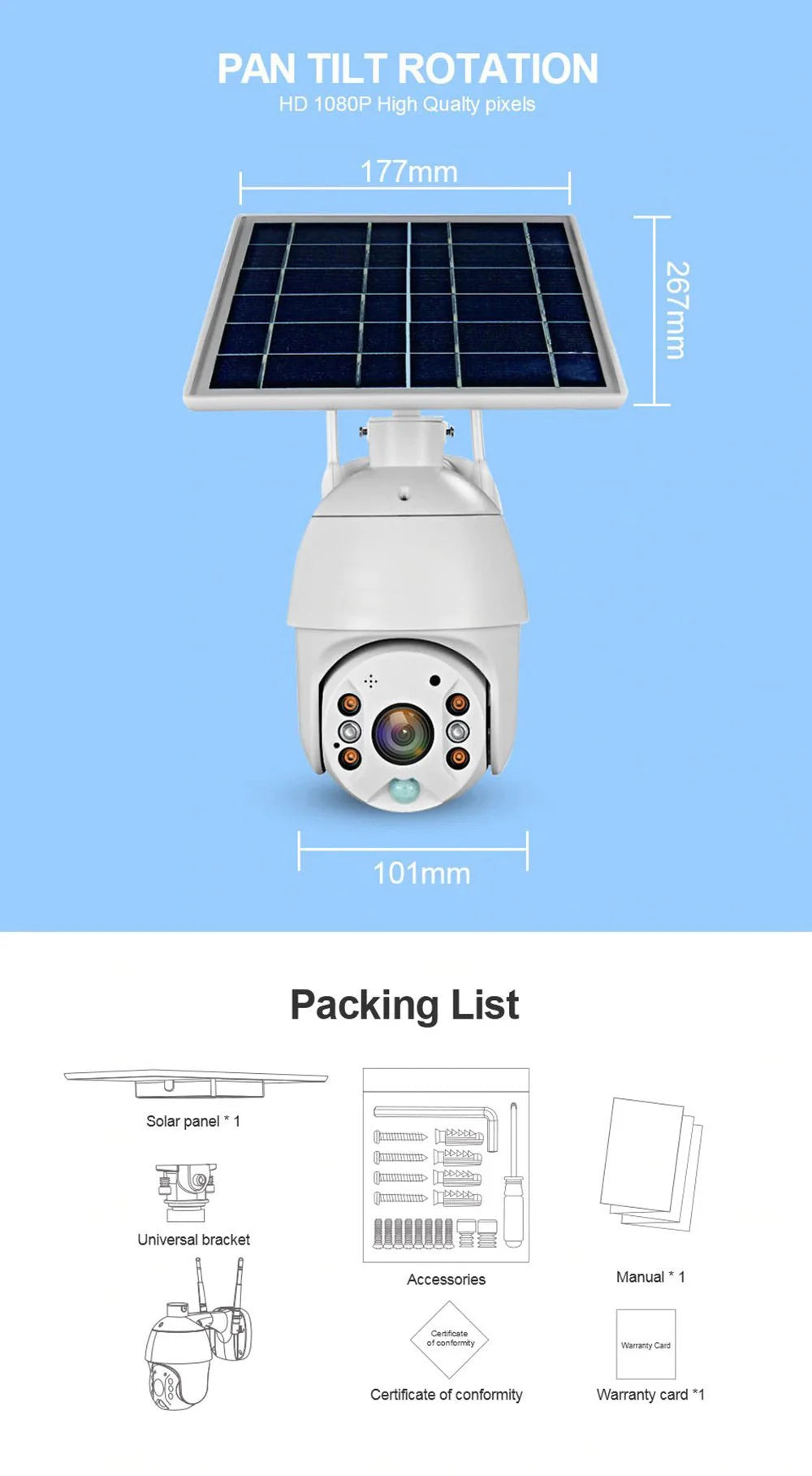 Solar PTZ Wireless Camera RBX-S10 | 5MP, 360° PTZ, Full-Color Night Vision, IP65 Waterproof - Tazeet.com