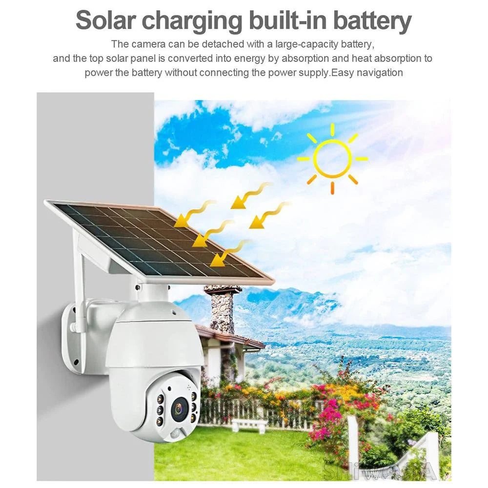 Solar PTZ Wireless Camera RBX-S10 | 5MP, 360° PTZ, Full-Color Night Vision, IP65 Waterproof - Tazeet.com