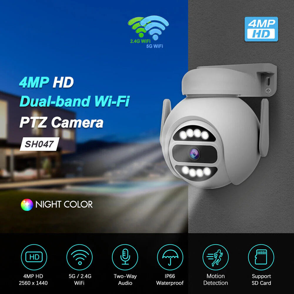 SH047 PTZ Wireless Camera | 4MP 2K Resolution, IR Night Vision, Human Tracking, Two-Way Audio, IP66 Waterproof - Tazeet.com