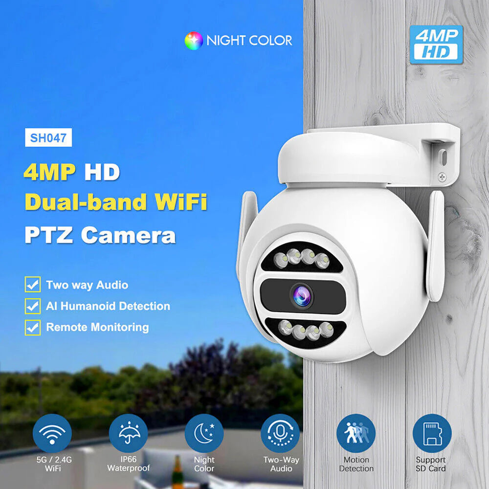 SH047 PTZ Wireless Camera | 4MP 2K Resolution, IR Night Vision, Human Tracking, Two-Way Audio, IP66 Waterproof - Tazeet.com
