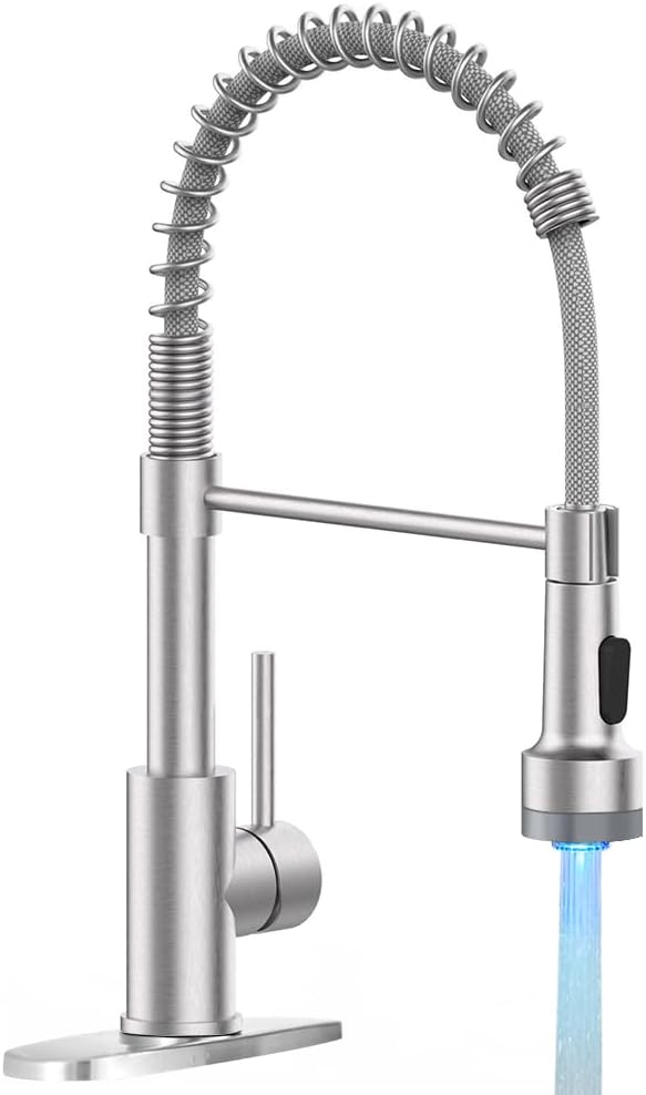 Matte Black, Silver, or Brushed Kitchen Faucet, SUS304 Stainless Steel Single Handle with Pull-Down Sprayer, Compact 15.7” Height, Lead-Free, Modern Industrial Design - Tazeet.com