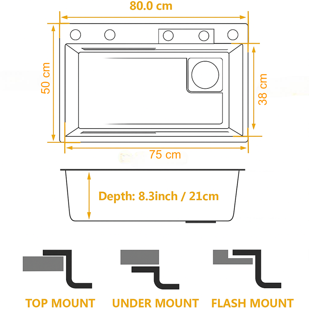 FIVIXIL Kitchen Sink Whale Digital Waterfall Sink with cup washer, soap dispenser, Flying Rain Waterfall Dispenser, Counter Controls, etc Workstation Kitchen Sink