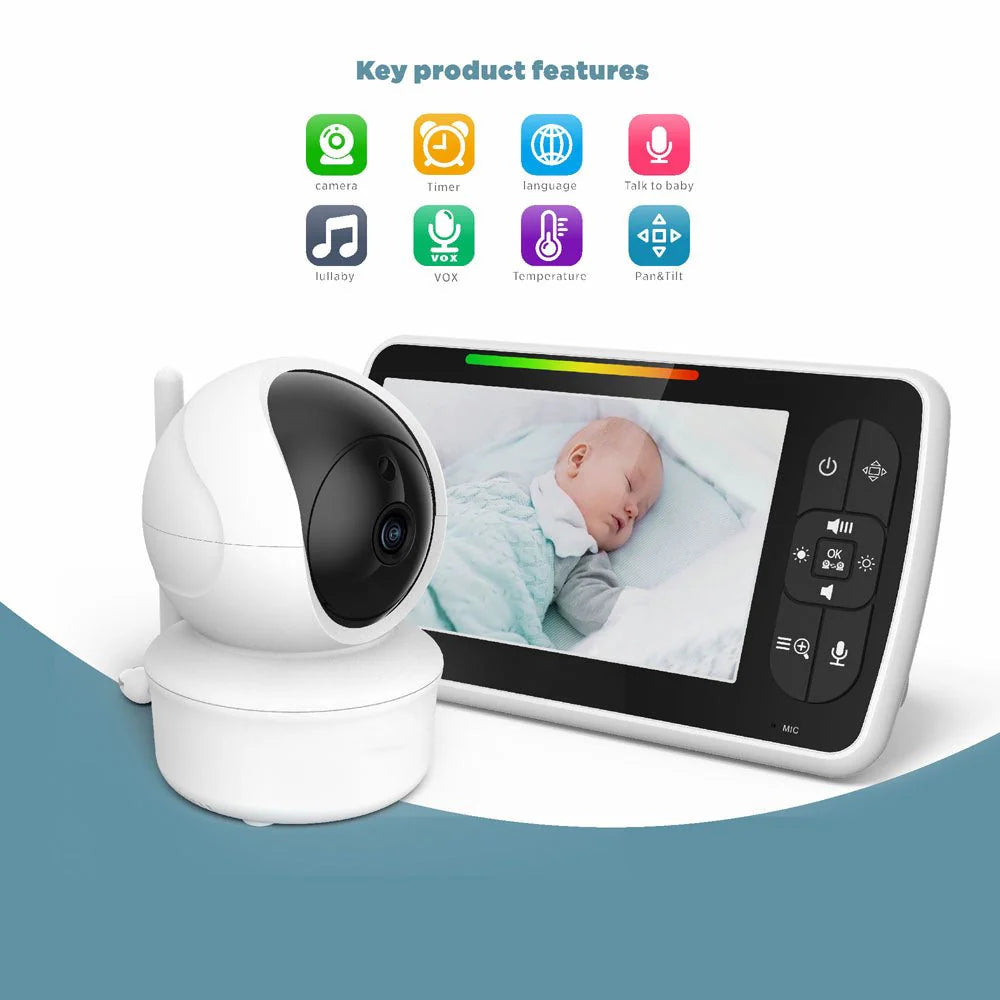PTZ Wireless Baby Monitor | 5” LCD Display | Two-Way Audio | IR Night Vision | Lullabies | Temperature Alarm - Tazeet.com