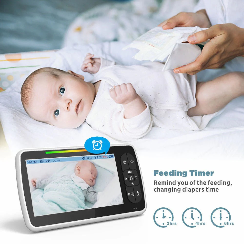 PTZ Wireless Baby Monitor | 5” LCD Display | Two-Way Audio | IR Night Vision | Lullabies | Temperature Alarm - Tazeet.com