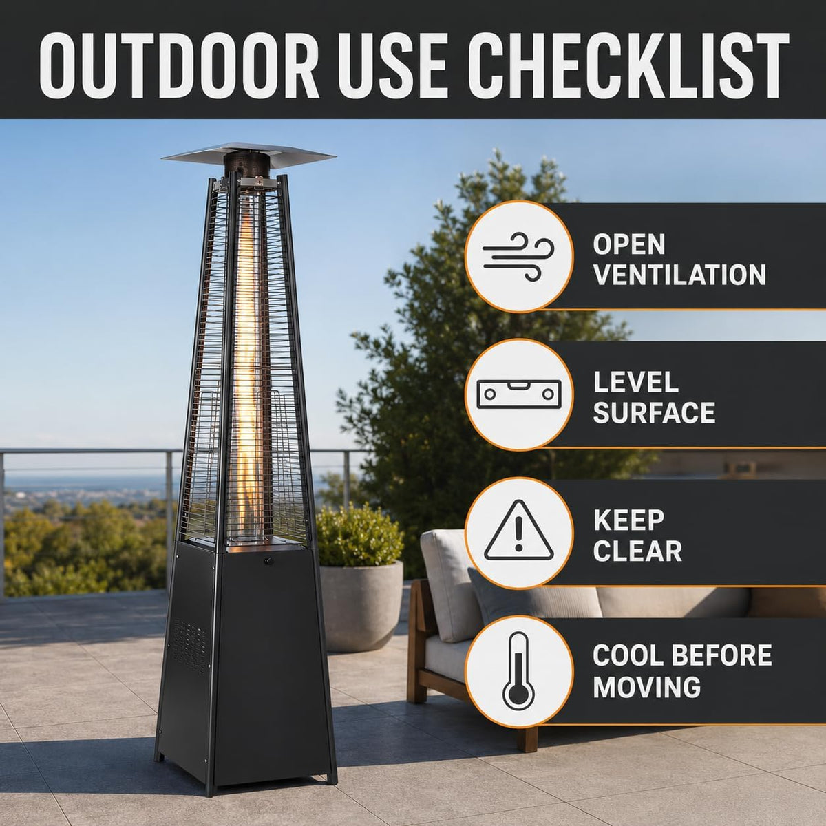TAZEET black 13 kW pyramid outdoor gas patio heater — gallery view 9