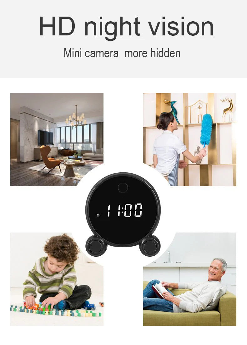 Table Clock with Wireless Camera Model X7-1080P, 1080P Resolution, Night Vision, Motion Detection, App Connectivity, USB Type-C Charging - Tazeet.com
