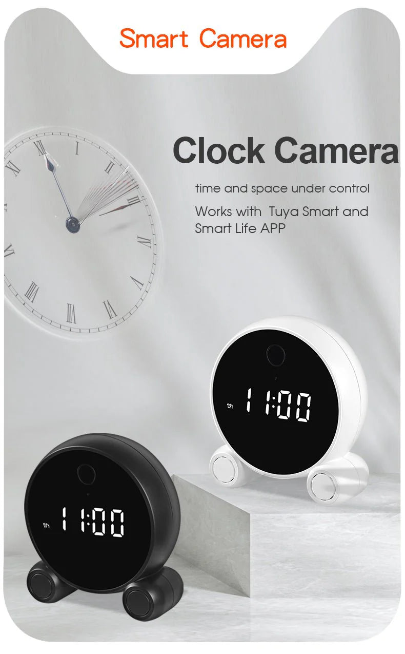 Table Clock with Wireless Camera Model X7-1080P, 1080P Resolution, Night Vision, Motion Detection, App Connectivity, USB Type-C Charging - Tazeet.com