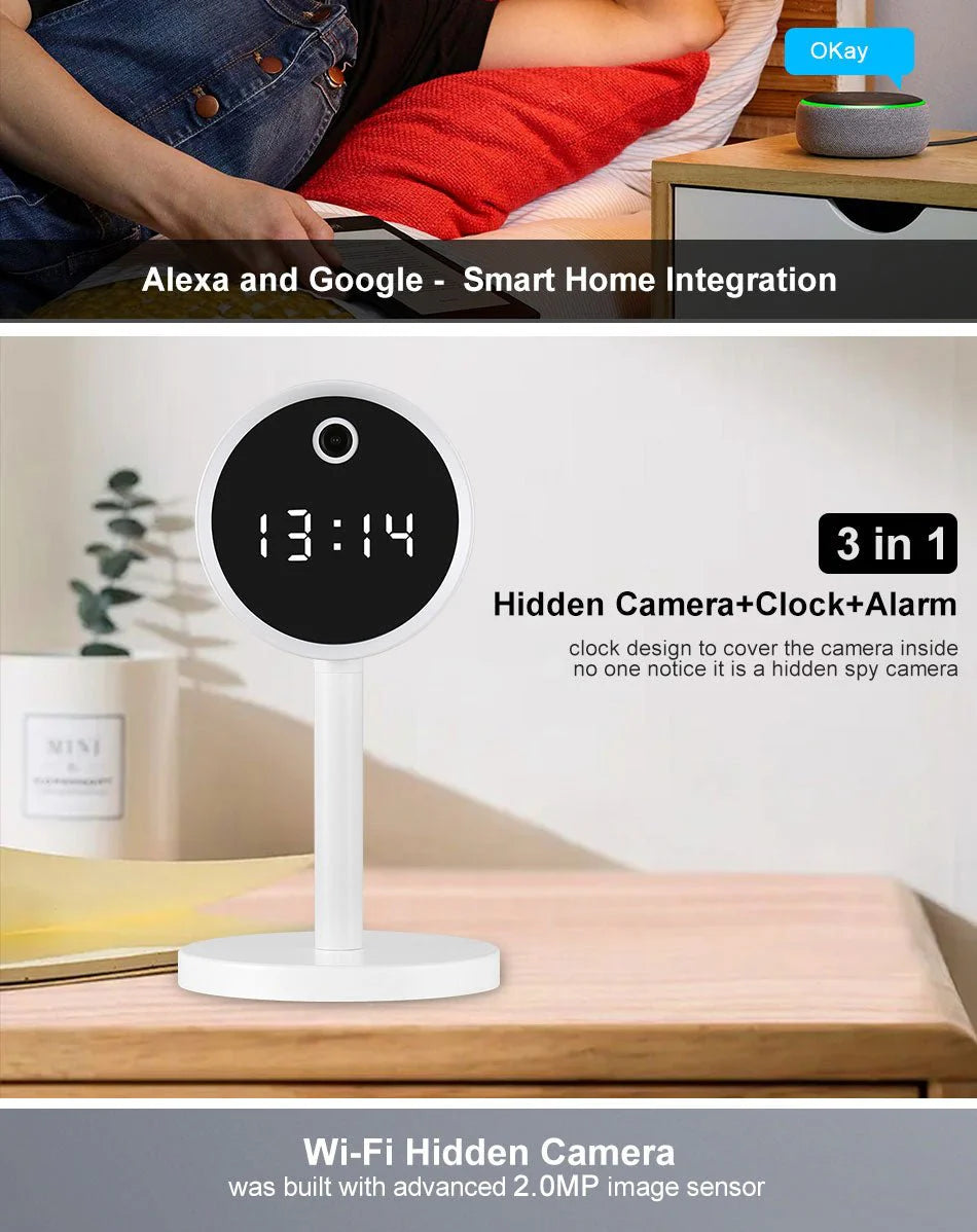 X8-1080P Wi-Fi Clock Camera | Wireless Home Security Cam with Night Vision & Two-Way Audio - Tazeet.com