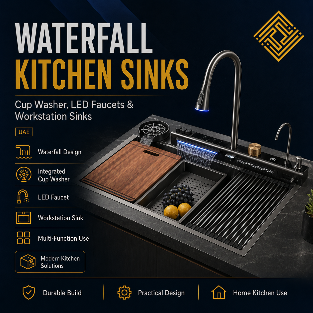 Kitchen sinks, cup washers, and mixer taps