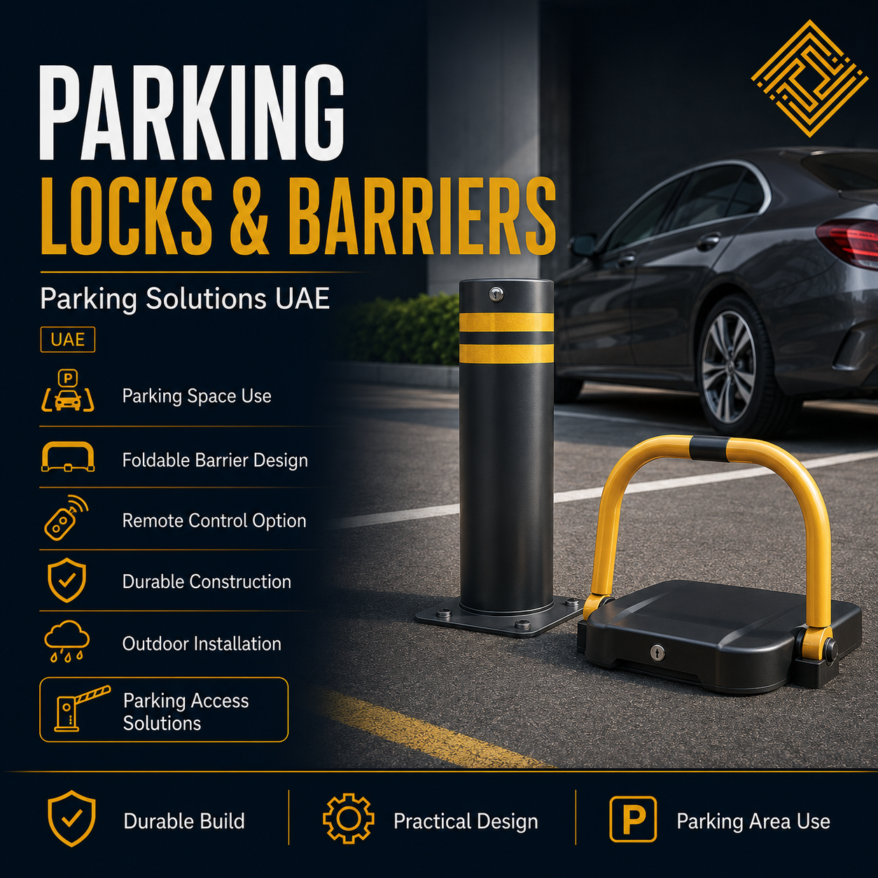 Parking locks and space barriers for residential and commercial areas
