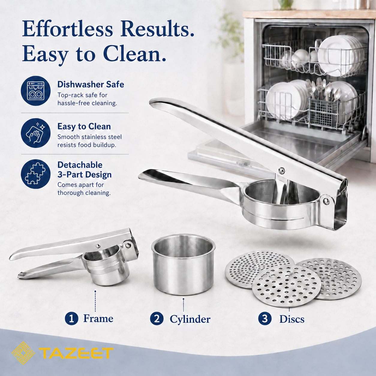 Stainless Steel Potato Ricer with Interchangeable Discs - product image 6
