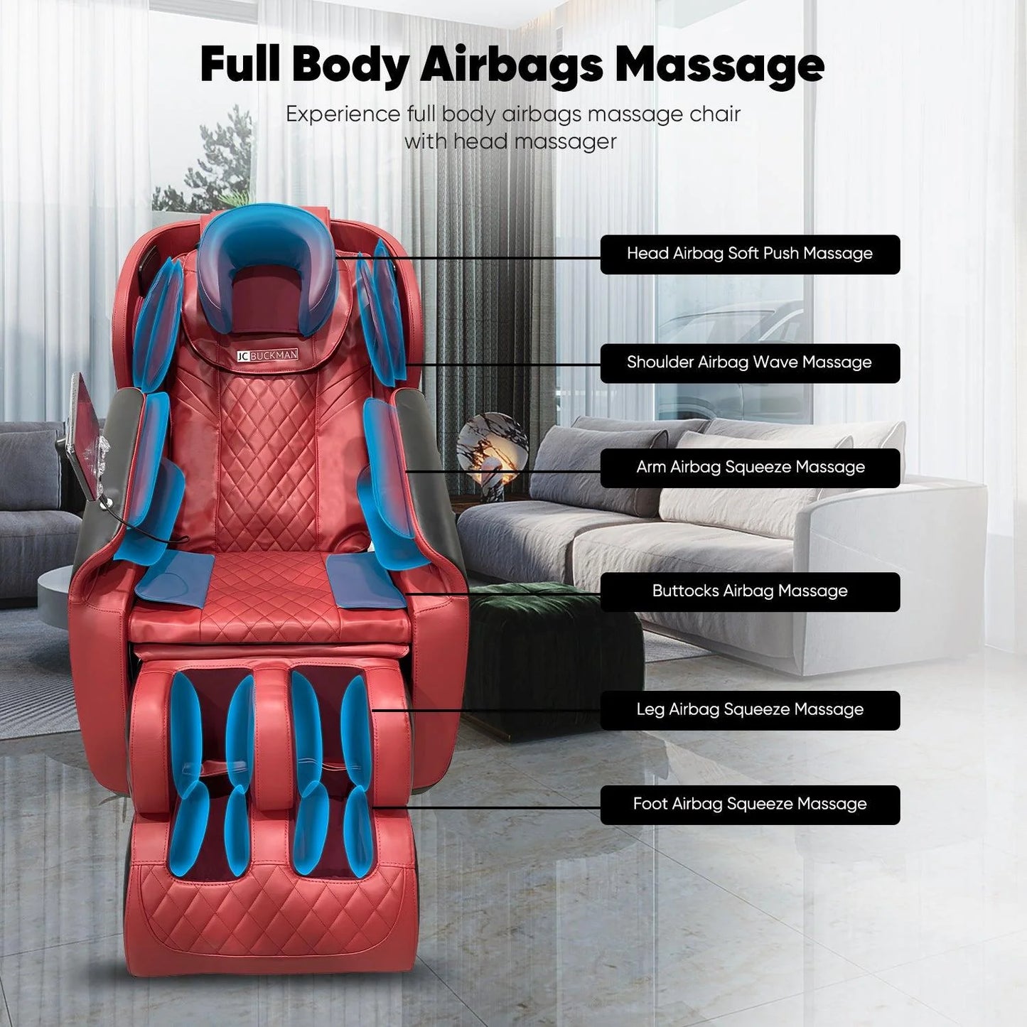 JC BUCKMAN IndulgeUs Full Body Massage Chair – Zero Gravity, Heat Therapy, Bluetooth, Airbag & Foot Roller Massage