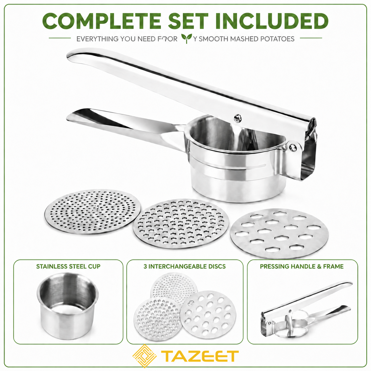 Stainless Steel Potato Ricer with Interchangeable Discs - product image 4